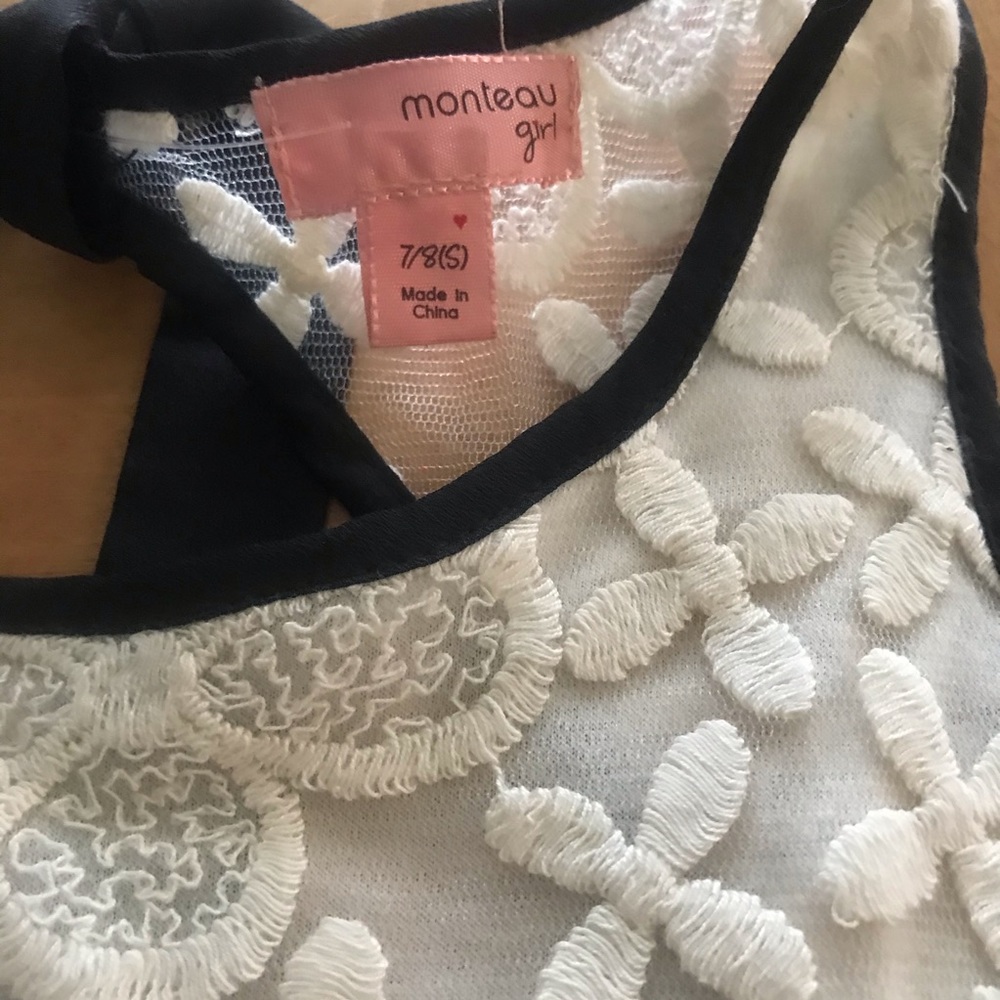 Monteau Girls Lacy Cream Tank Tie Bow Back Med 7/8 - Picture 11 of 12